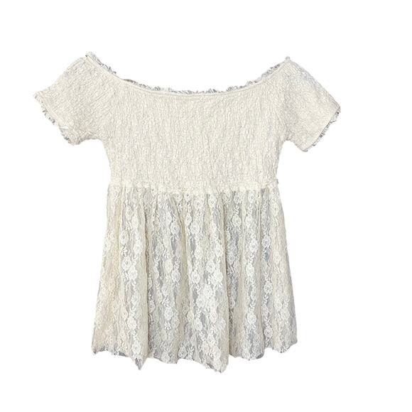 Free People Intimately Lace Off The Shoulder Short Sleeve Shirt Cream Size S - Picture 1 of 6